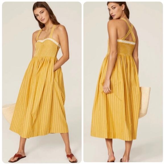 The Great Laurel Yellow Mustard Sweetheart Stripe Sundress size 1 | Small - Picture 1 of 14